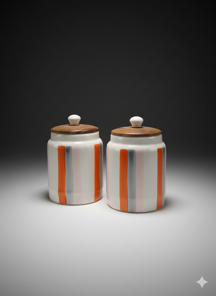 Ceramic Air Tight Canister With Wooden Lid Pack of 1