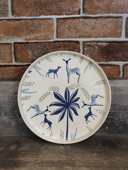 Blue Deer & Foliage Print Platters Set of 2