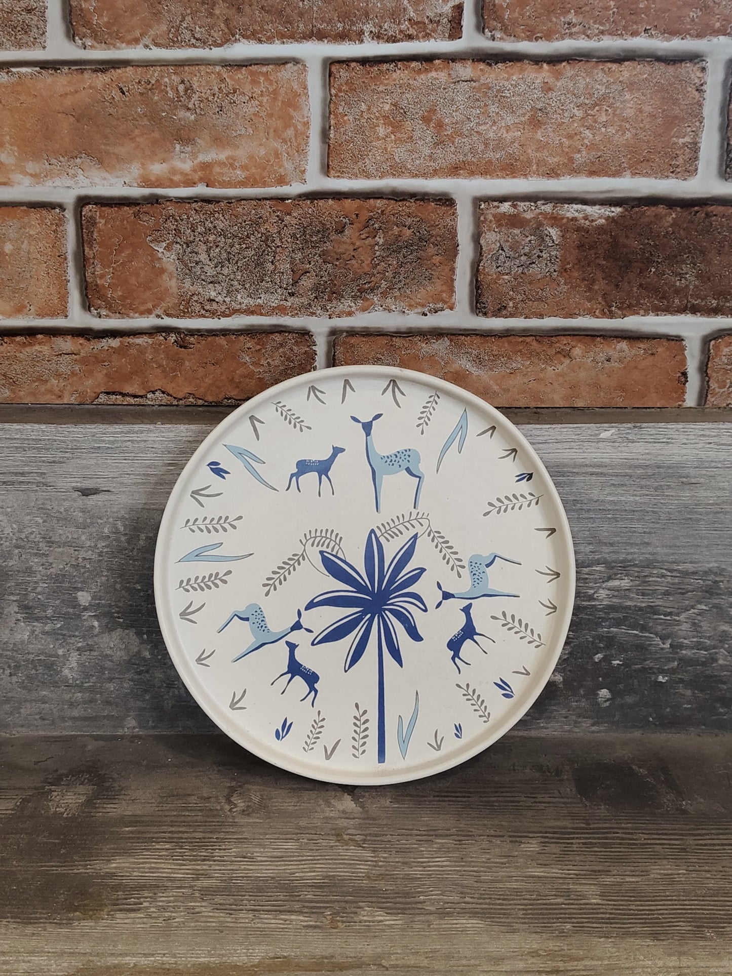 Blue Deer & Foliage Print Platters Set of 2