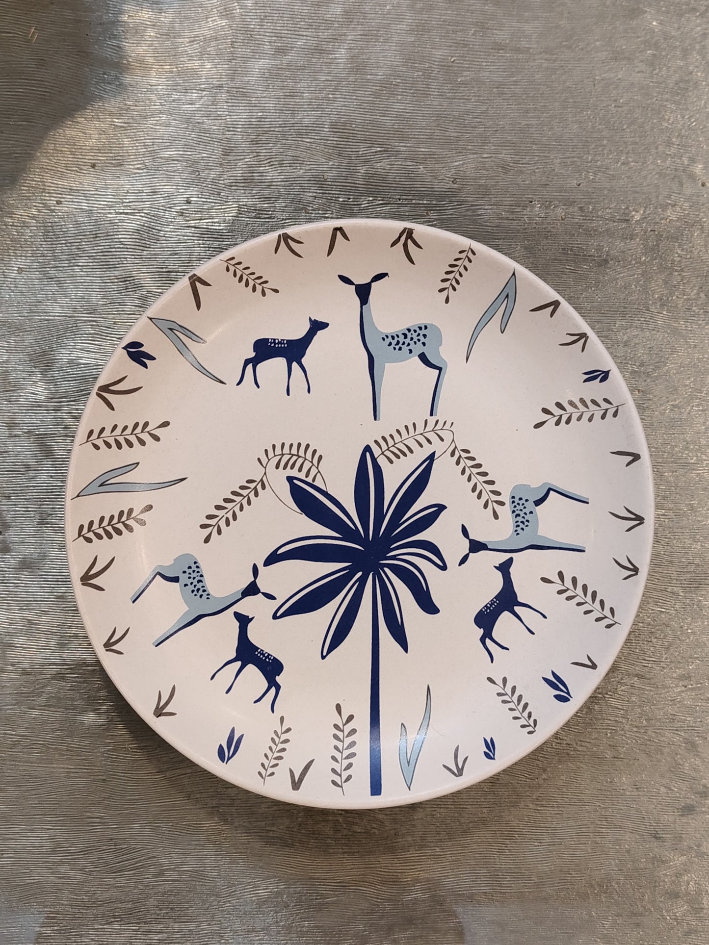 Blue Deer & Foliage Print Stoneware Dinner Set 14 Pcs