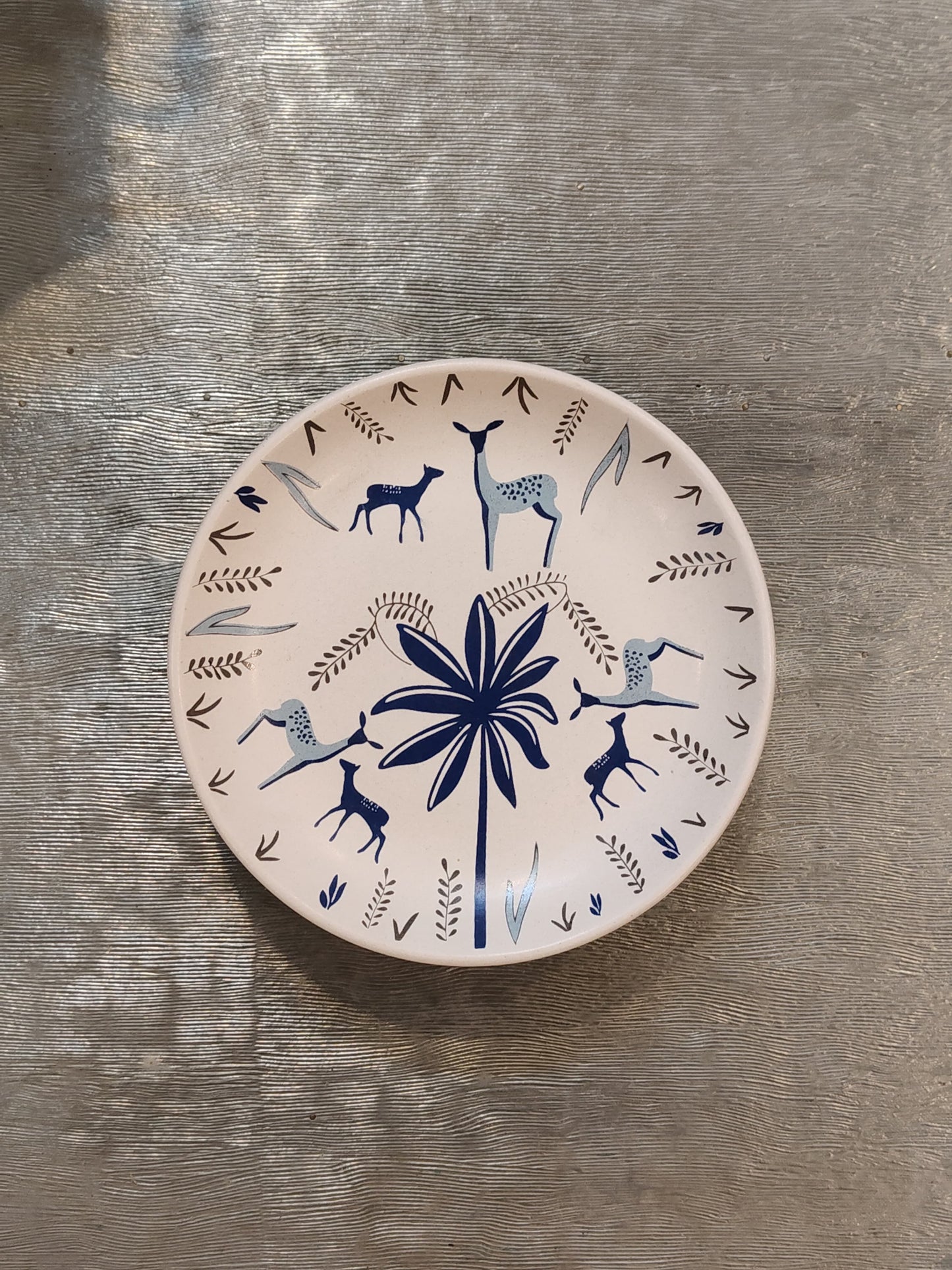 Blue Deer & Foliage Print Stoneware Dinner Set 14 Pcs