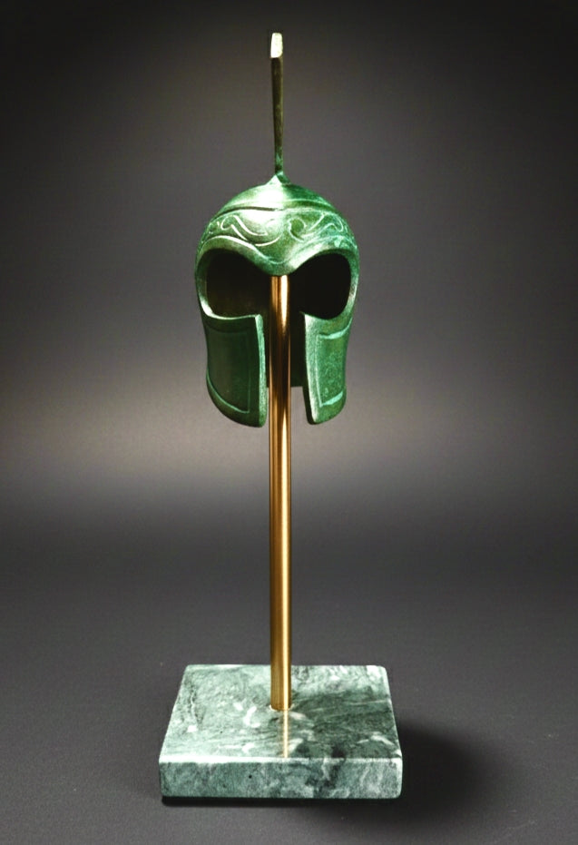 Greek Brass Helmet Patina Finish with Stand