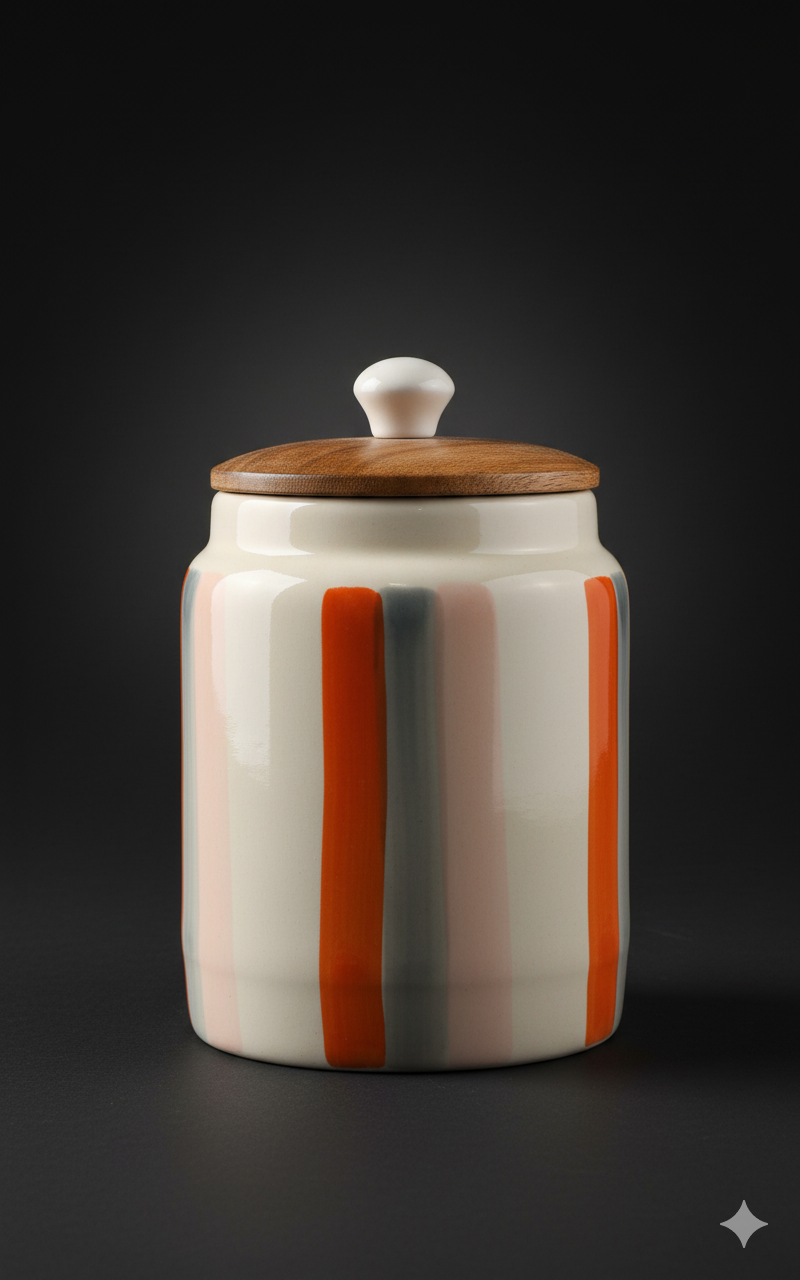 Ceramic Air Tight Canister With Wooden Lid Pack of 1