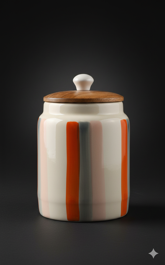 Ceramic Air Tight Canister With Wooden Lid Pack of 1