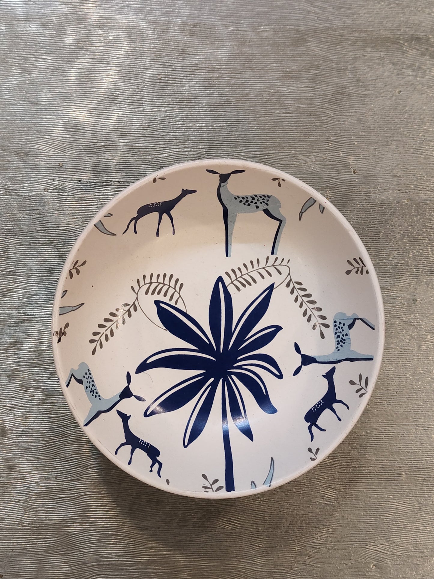 Blue Deer & Foliage Print Stoneware Dinner Set 14 Pcs