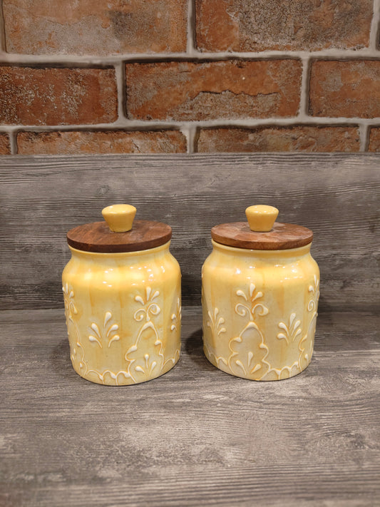 Ceramic Canister With Wooden Lid
